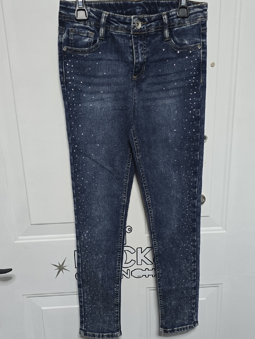 Girls' Dark Blue Stretch Jeans with Sparkle Detail